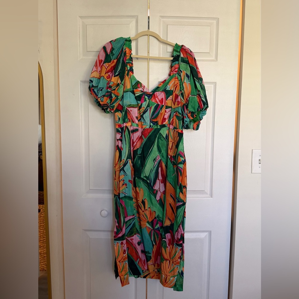 FARM Rio Vibrant Green and Orange Midi Dress
